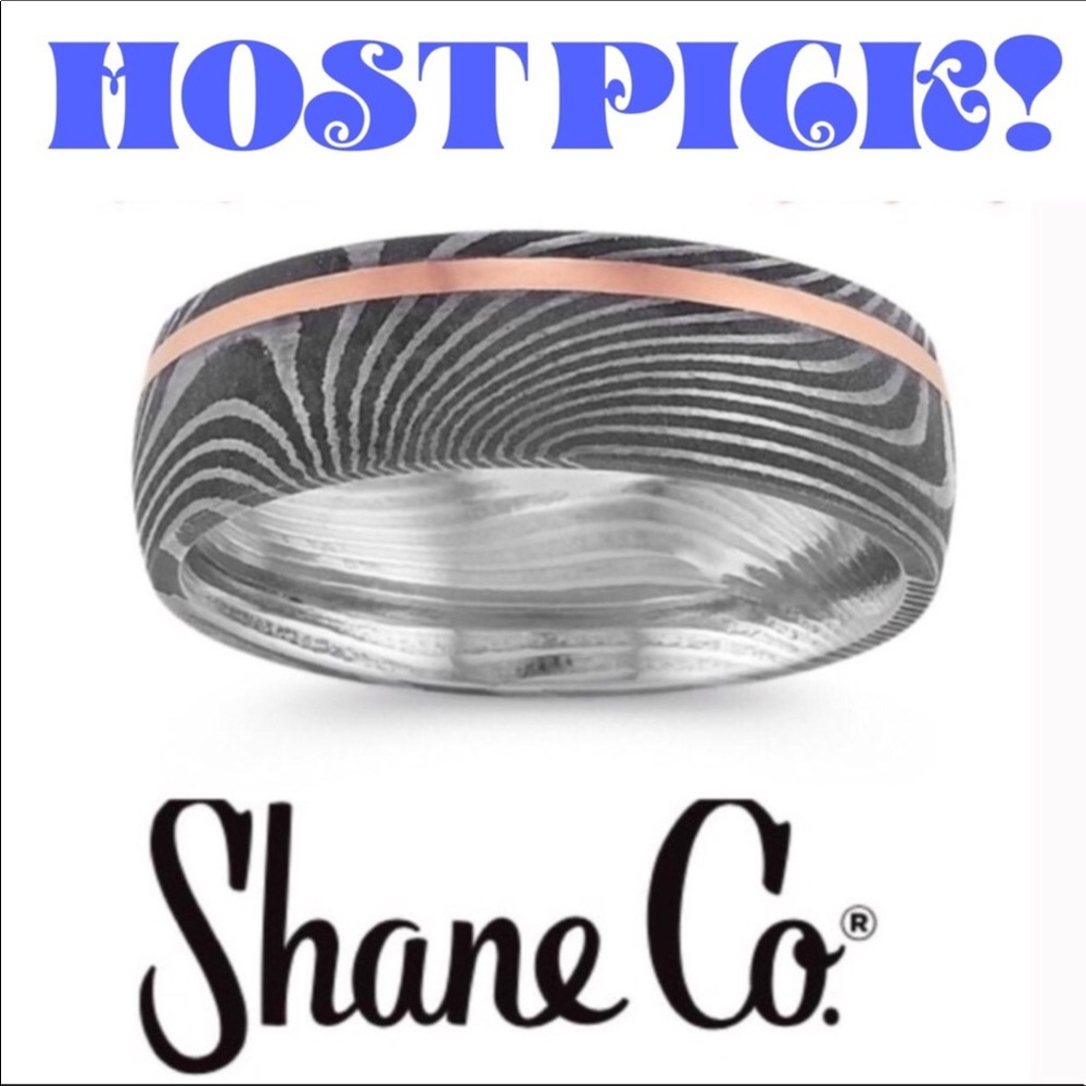 SHANE CO Stylish & Sophisticated Mens Wedding Band Damascus Steel 14K New in Box